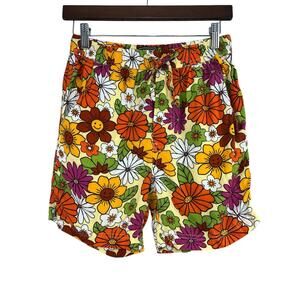 Massive Floral Print Shorts‎ Sz Small Retro 70s Elastic Drawstring Waist Hippie
